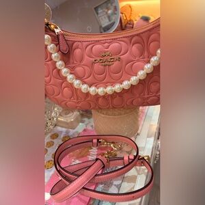 SOLD - Coach TERI Signature Quilted Leather Embossed Shoulder Bag Light Blush